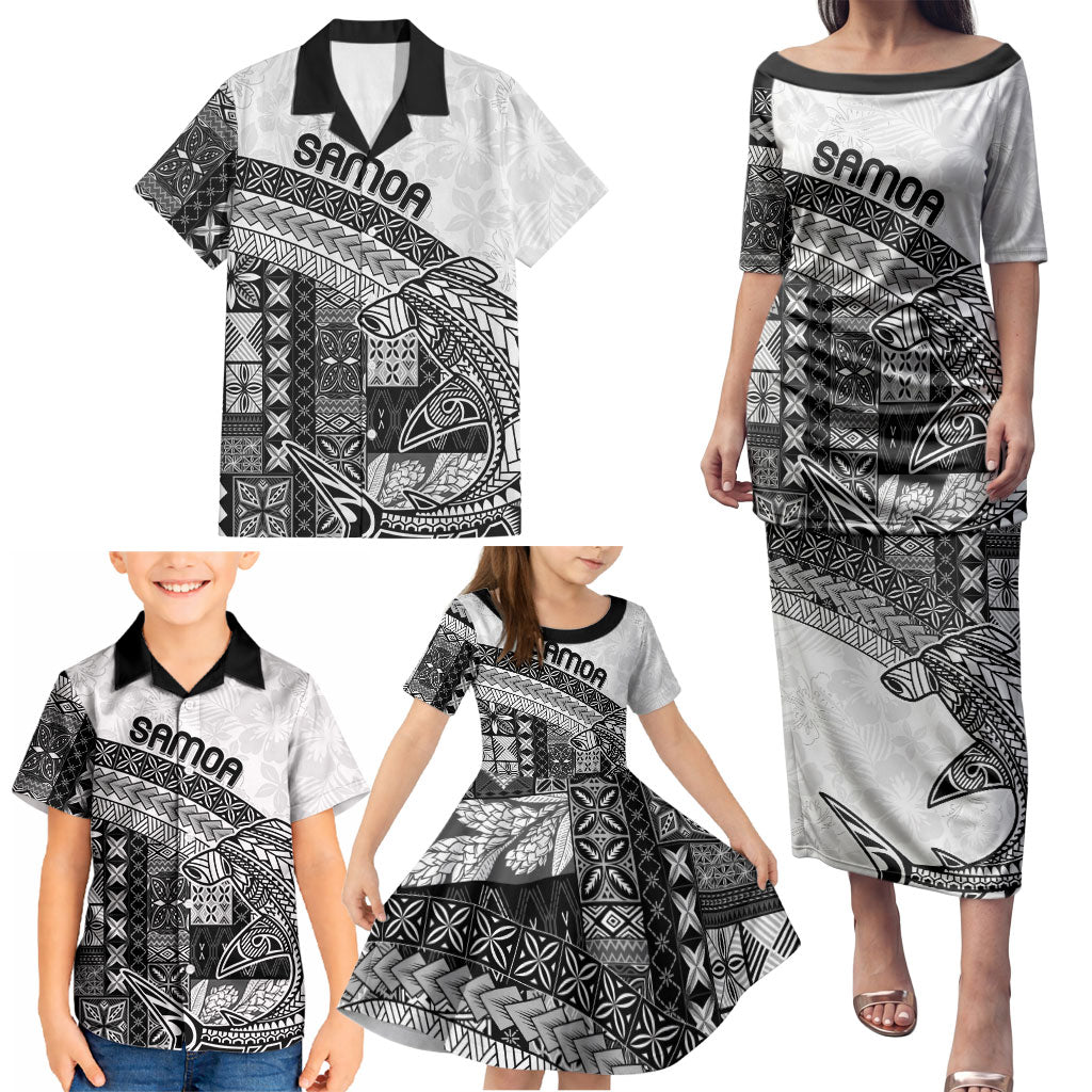 Samoa Mamanu Siapo Classic Black Family Matching Puletasi and Hawaiian Shirt Tatau Malie