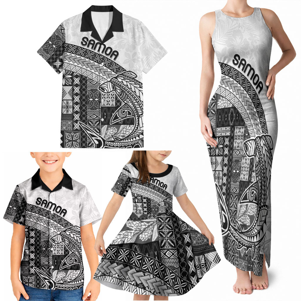 Samoa Mamanu Siapo Classic Black Family Matching Tank Maxi Dress and Hawaiian Shirt Tatau Malie