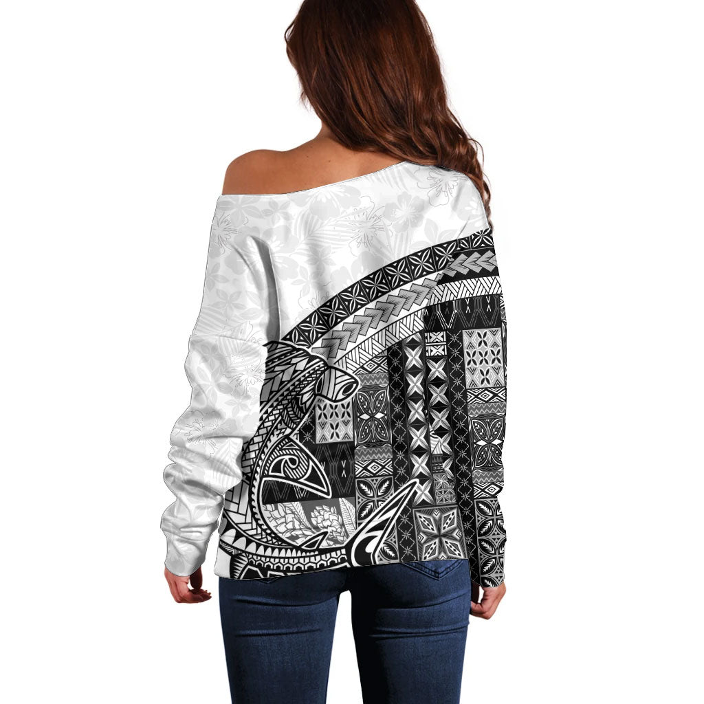 Samoa Mamanu Siapo Classic Black Off Shoulder Sweater Tatau Malie