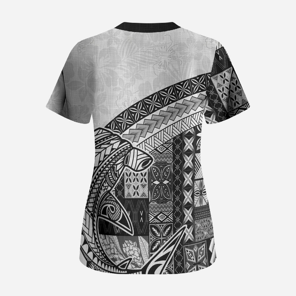 Samoa Mamanu Siapo Classic Black Scrub Top Tatau Malie