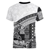 Samoa Mamanu Siapo Classic Black Women V-Neck T-Shirt Tatau Malie