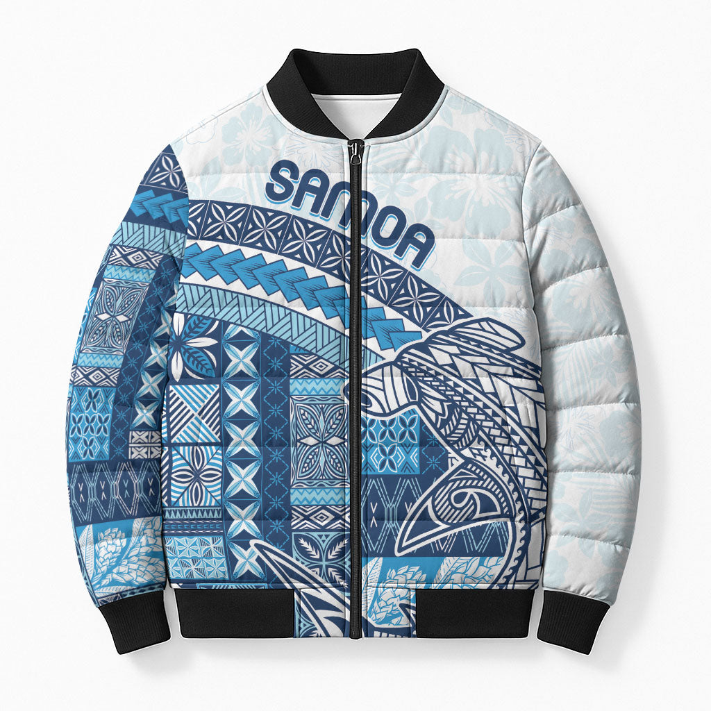Samoa Mamanu Siapo Royal Blue Bomber Puffer Jacket Tatau Malie