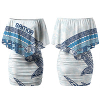 Samoa Mamanu Siapo Royal Blue Couples Matching Off Shoulder Short Dress and Long Sleeve Button Shirt Tatau Malie