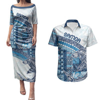 Samoa Mamanu Siapo Royal Blue Couples Matching Puletasi and Hawaiian Shirt Tatau Malie