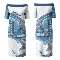 Samoa Mamanu Siapo Royal Blue Couples Matching Puletasi and Long Sleeve Button Shirt Tatau Malie