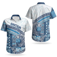 Samoa Mamanu Siapo Royal Blue Couples Matching Short Sleeve Bodycon Dress and Hawaiian Shirt Tatau Malie