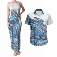Samoa Mamanu Siapo Royal Blue Couples Matching Tank Maxi Dress and Hawaiian Shirt Tatau Malie