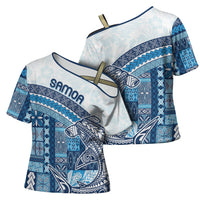 Samoa Mamanu Siapo Royal Blue Cross Shoulder Shirt Tatau Malie