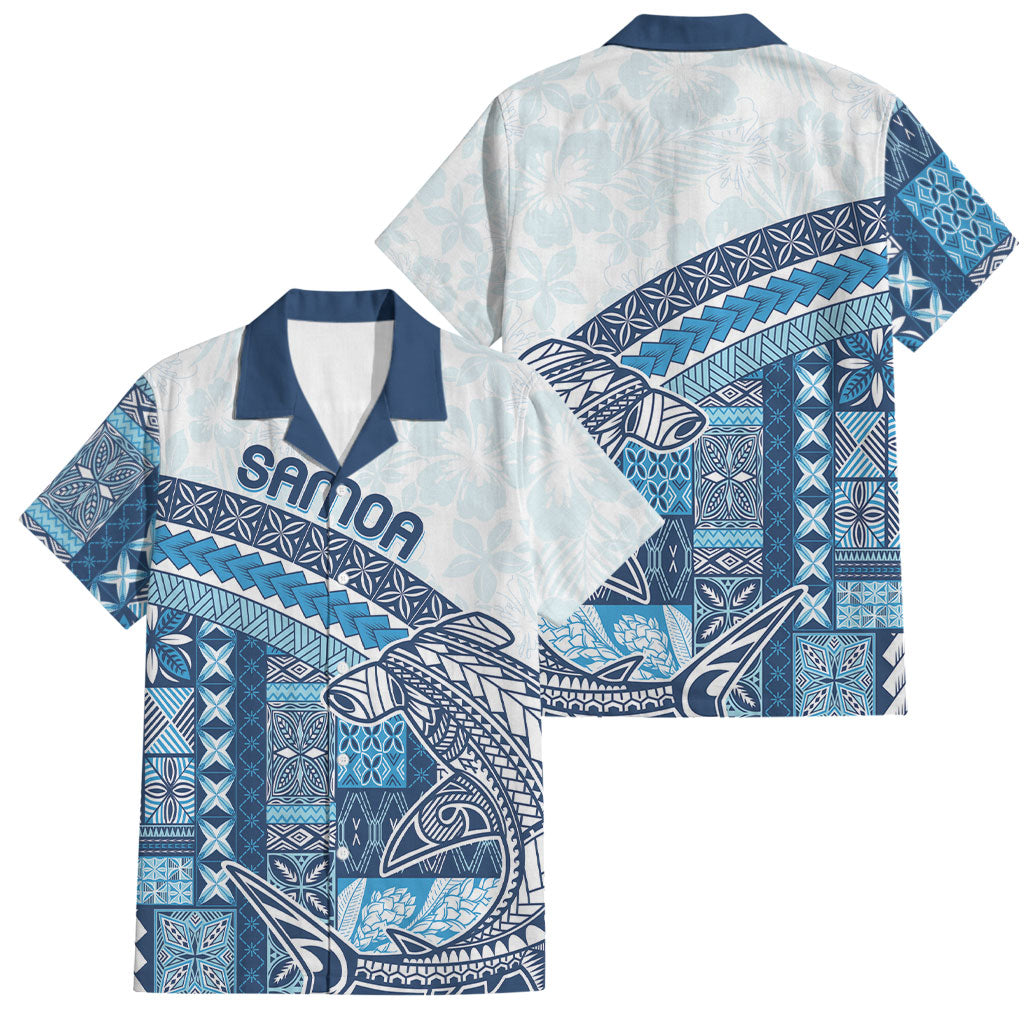 Samoa Mamanu Siapo Royal Blue Family Matching Off Shoulder Maxi Dress and Hawaiian Shirt Tatau Malie