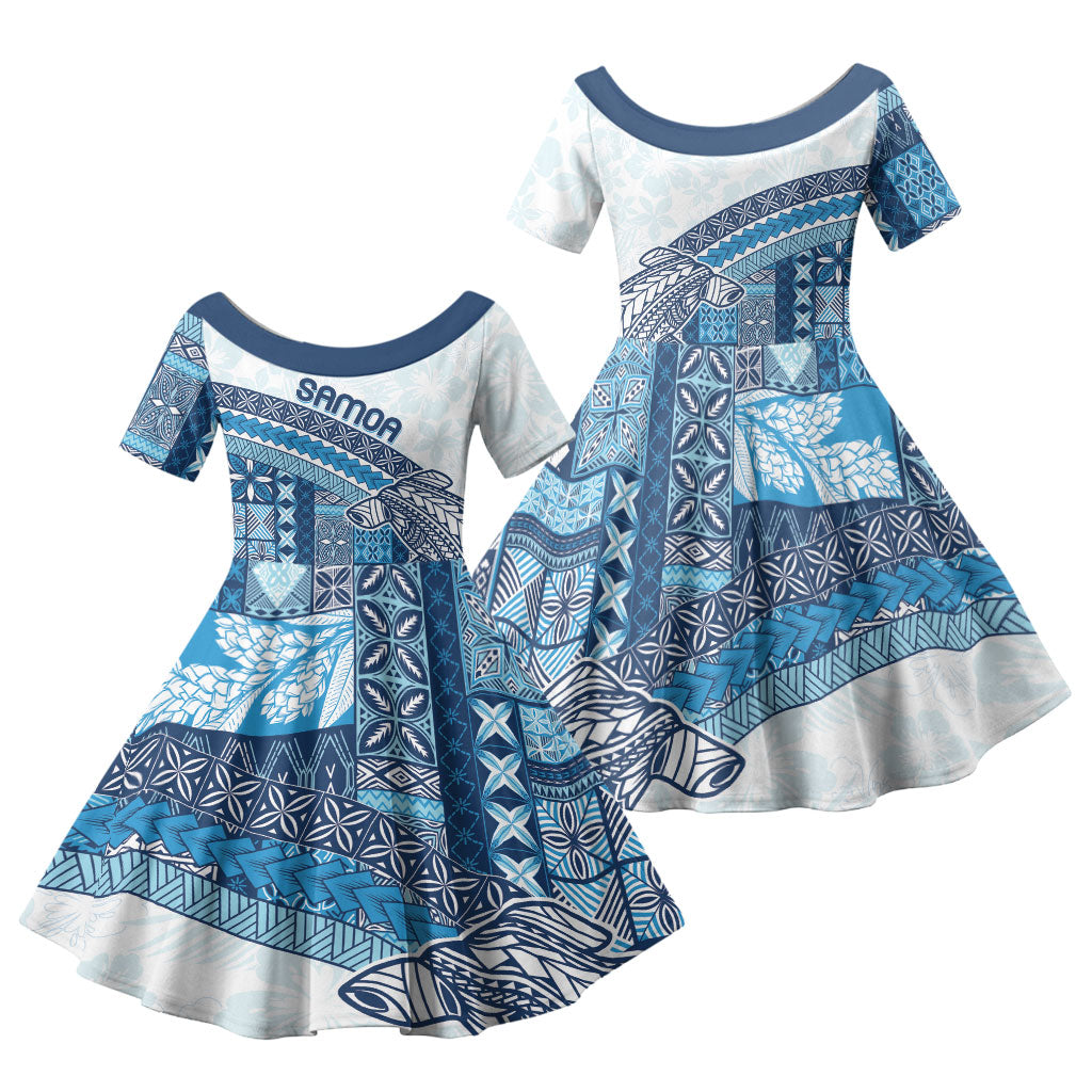 Samoa Mamanu Siapo Royal Blue Family Matching Tank Maxi Dress and Hawaiian Shirt Tatau Malie