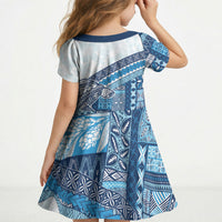 Samoa Mamanu Siapo Royal Blue Kid Short Sleeve Dress Tatau Malie