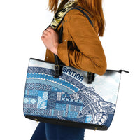 Samoa Mamanu Siapo Royal Blue Leather Tote Bag Tatau Malie