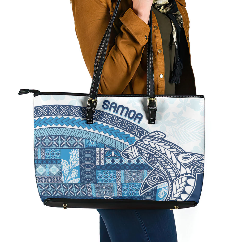 Samoa Mamanu Siapo Royal Blue Leather Tote Bag Tatau Malie