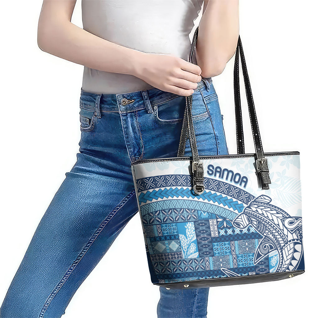 Samoa Mamanu Siapo Royal Blue Leather Tote Bag Tatau Malie