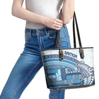 Samoa Mamanu Siapo Royal Blue Leather Tote Bag Tatau Malie