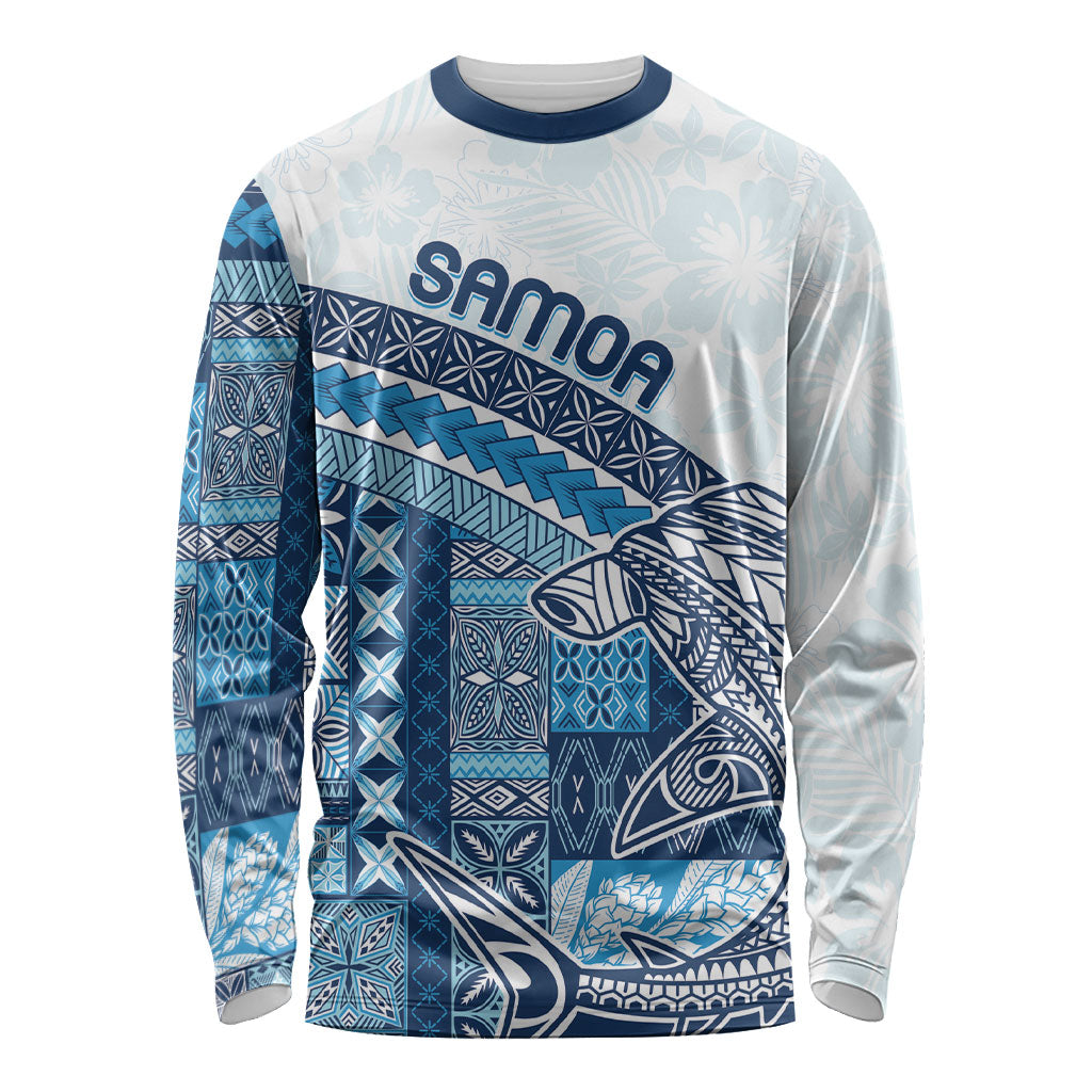 Samoa Mamanu Siapo Royal Blue Long Sleeve Shirt Tatau Malie
