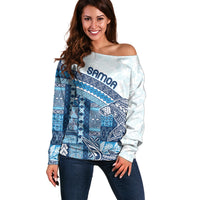 Samoa Mamanu Siapo Royal Blue Off Shoulder Sweater Tatau Malie
