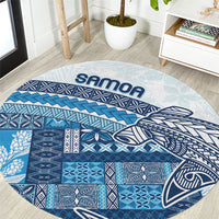 Samoa Mamanu Siapo Royal Blue Round Carpet Tatau Malie