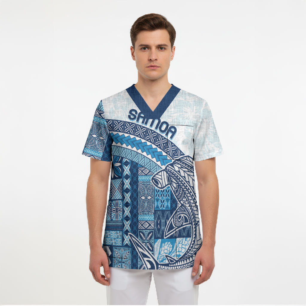 Samoa Mamanu Siapo Royal Blue Scrub Top Tatau Malie