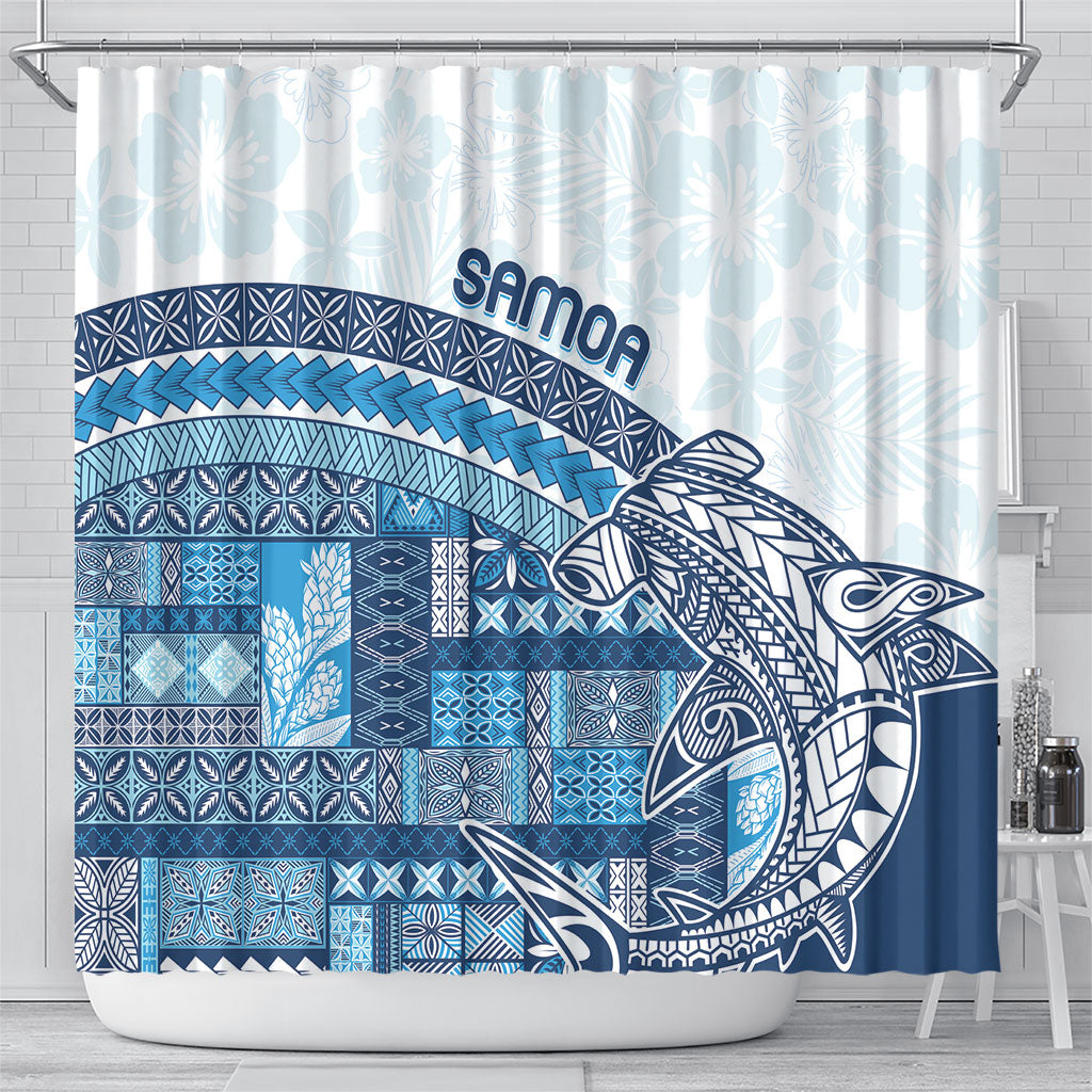 Samoa Mamanu Siapo Royal Blue Shower Curtain Tatau Malie