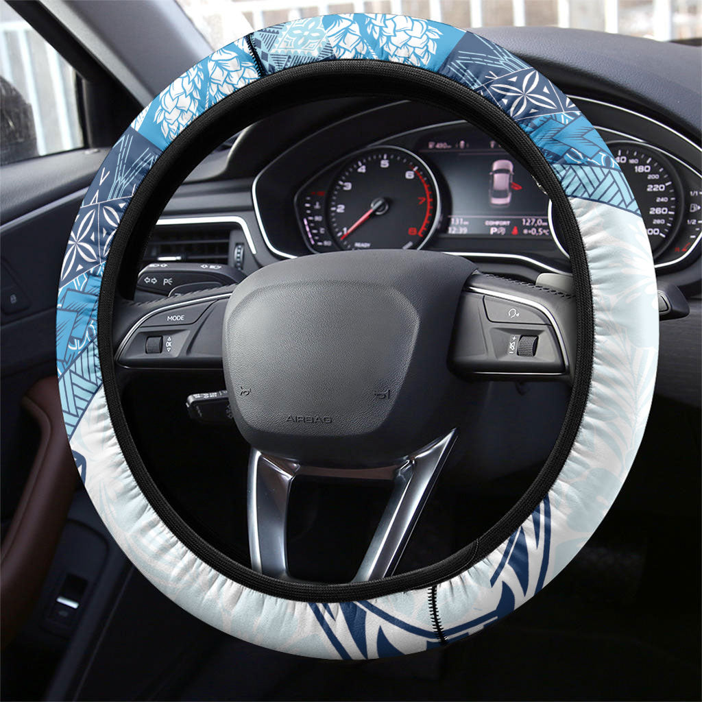 Samoa Mamanu Siapo Royal Blue Steering Wheel Cover Tatau Malie