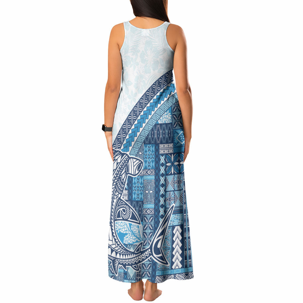 Samoa Mamanu Siapo Royal Blue Tank Maxi Dress Tatau Malie
