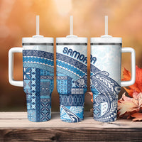 Samoa Mamanu Siapo Royal Blue Tumbler With Handle Tatau Malie