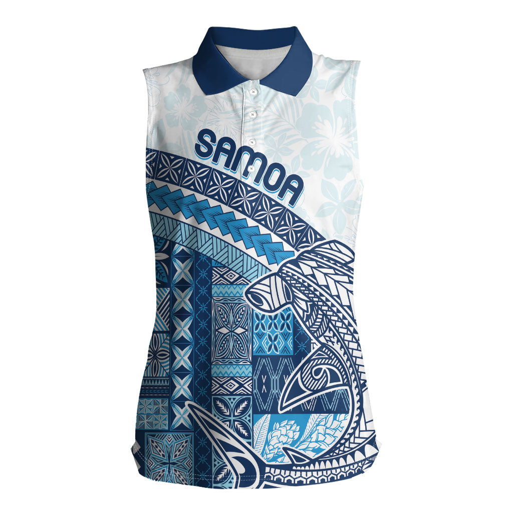 Samoa Mamanu Siapo Royal Blue Women Sleeveless Polo Shirt Tatau Malie