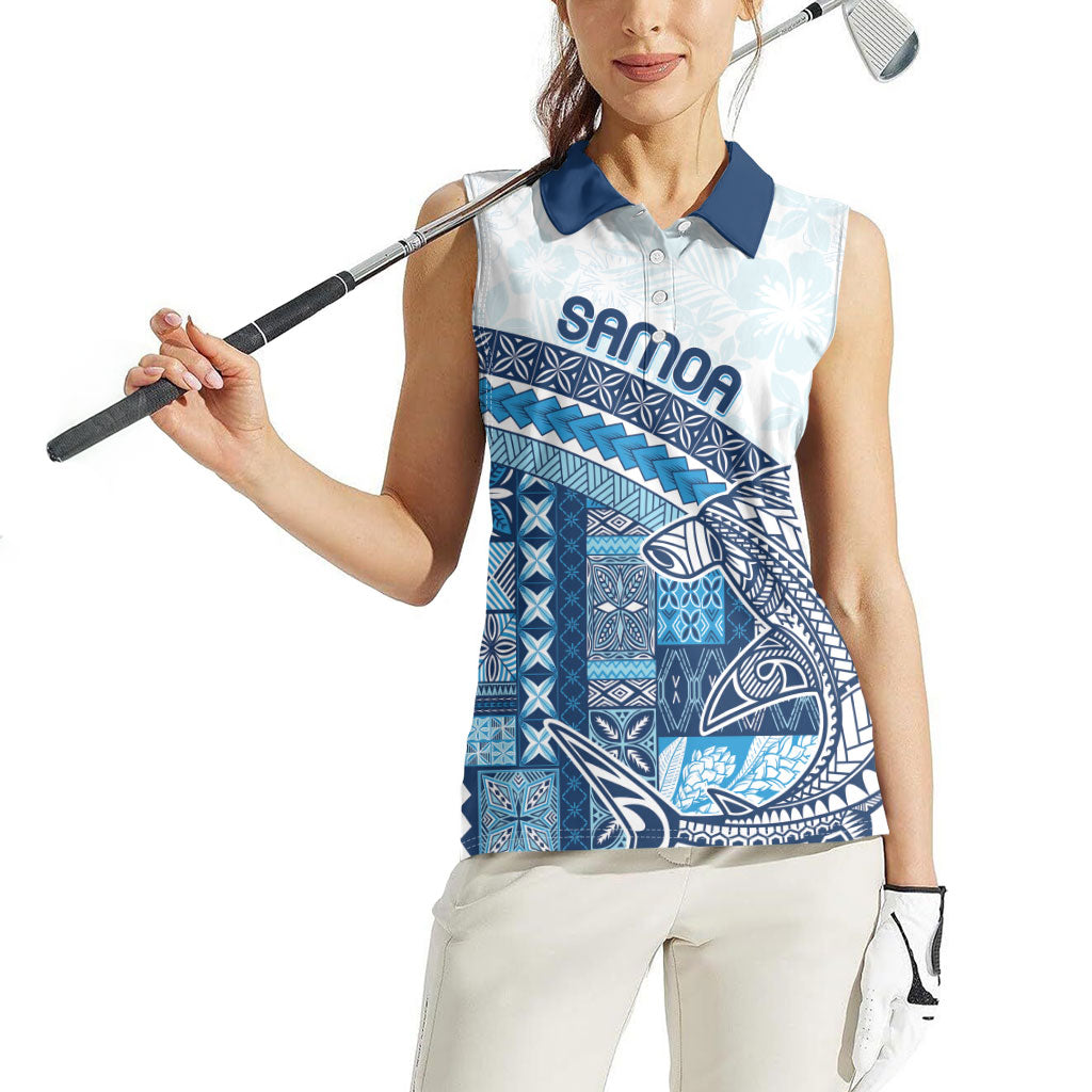 Samoa Mamanu Siapo Royal Blue Women Sleeveless Polo Shirt Tatau Malie