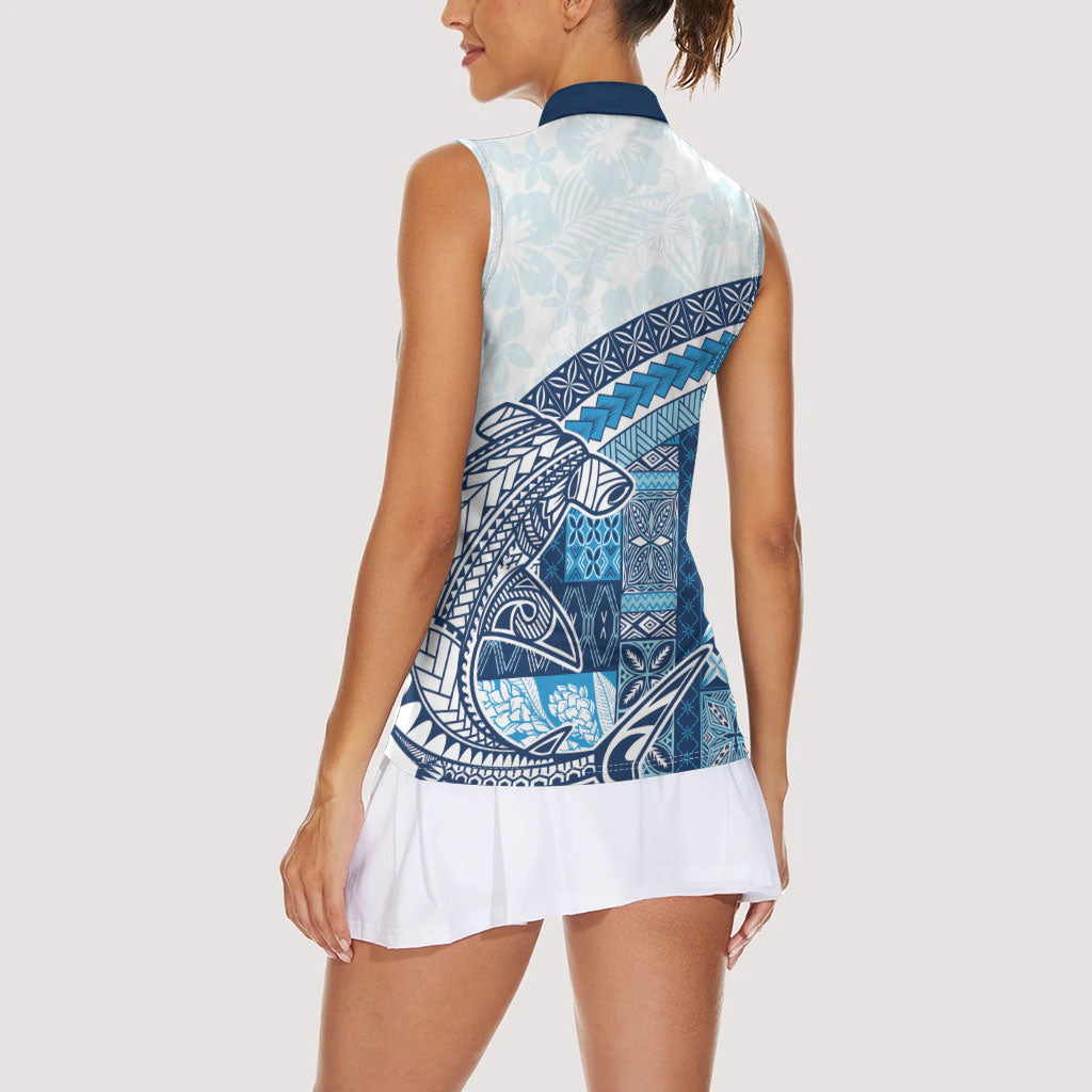 Samoa Mamanu Siapo Royal Blue Women Sleeveless Polo Shirt Tatau Malie