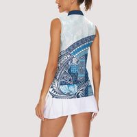 Samoa Mamanu Siapo Royal Blue Women Sleeveless Polo Shirt Tatau Malie