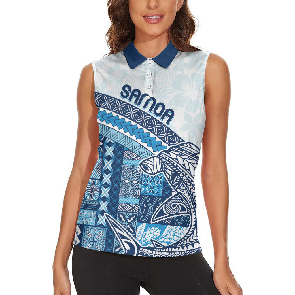 Samoa Mamanu Siapo Royal Blue Women Sleeveless Polo Shirt Tatau Malie