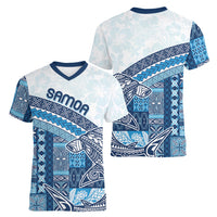 Samoa Mamanu Siapo Royal Blue Women V-Neck T-Shirt Tatau Malie