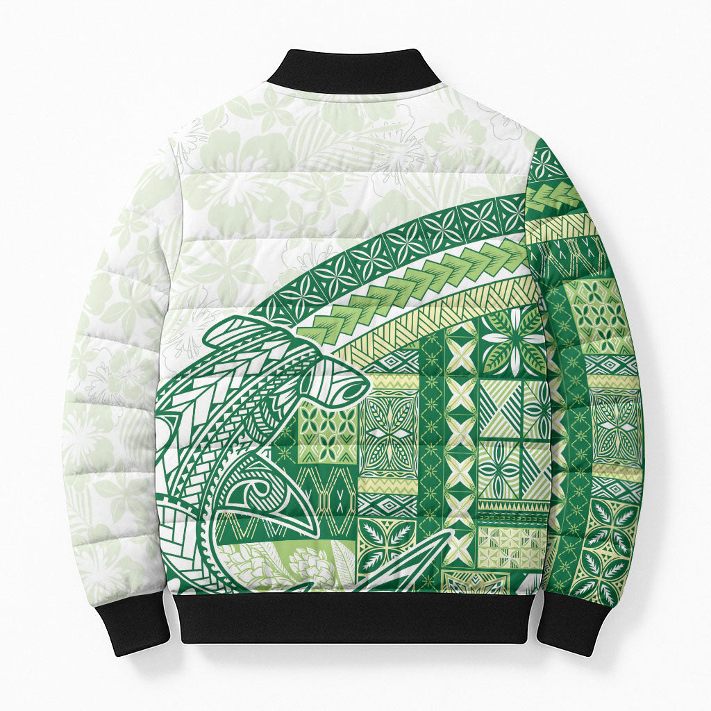 Samoa Mamanu Siapo Forest Green Bomber Puffer Jacket Tatau Malie