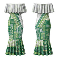 Samoa Mamanu Siapo Forest Green Couples Matching Mermaid Dress and Long Sleeve Button Shirt Tatau Malie