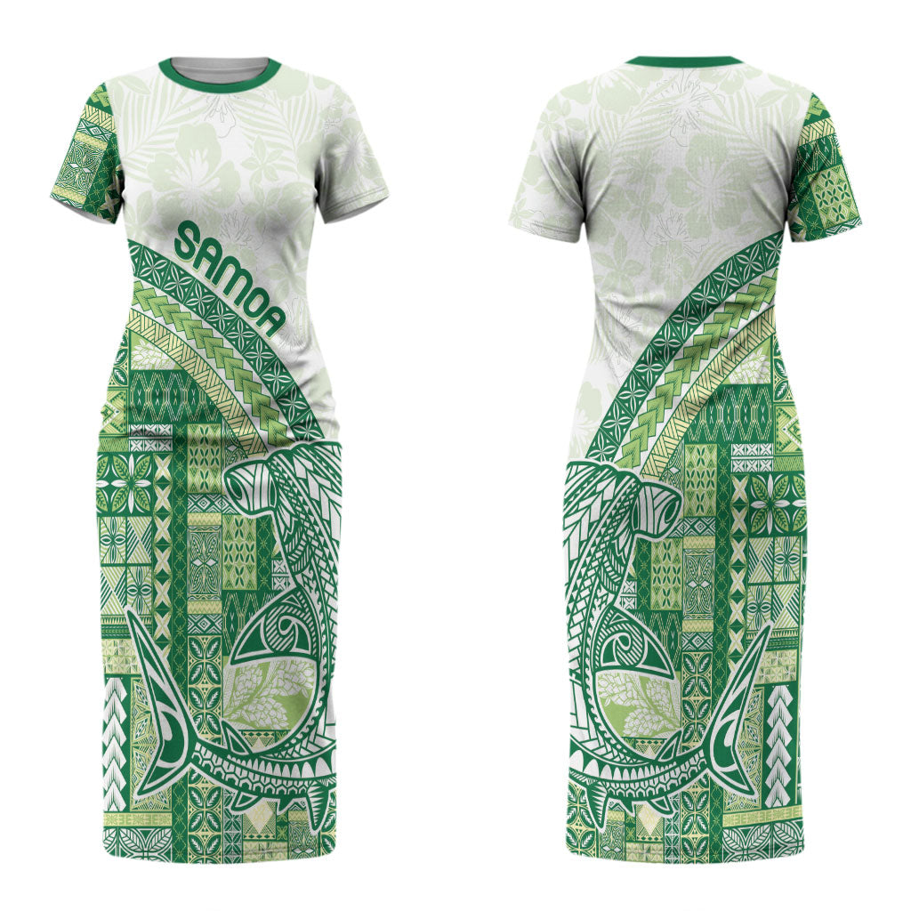 Samoa Mamanu Siapo Forest Green Couples Matching Short Sleeve Bodycon Dress and Long Sleeve Button Shirt Tatau Malie