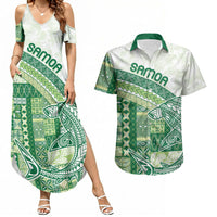 Samoa Mamanu Siapo Forest Green Couples Matching Summer Maxi Dress and Hawaiian Shirt Tatau Malie