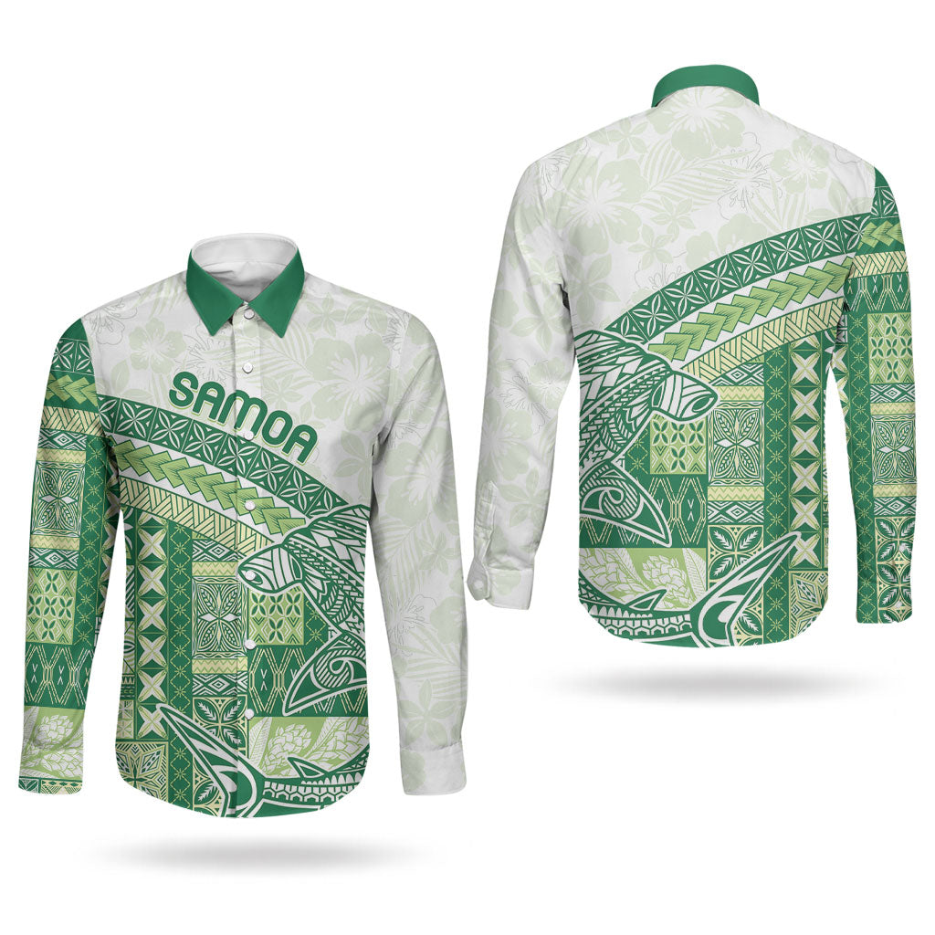 Samoa Mamanu Siapo Forest Green Couples Matching Tank Maxi Dress and Long Sleeve Button Shirt Tatau Malie