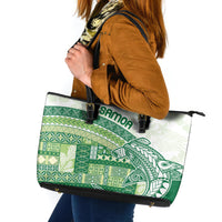 Samoa Mamanu Siapo Forest Green Leather Tote Bag Tatau Malie