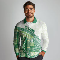 Samoa Mamanu Siapo Forest Green Long Sleeve Polo Shirt Tatau Malie
