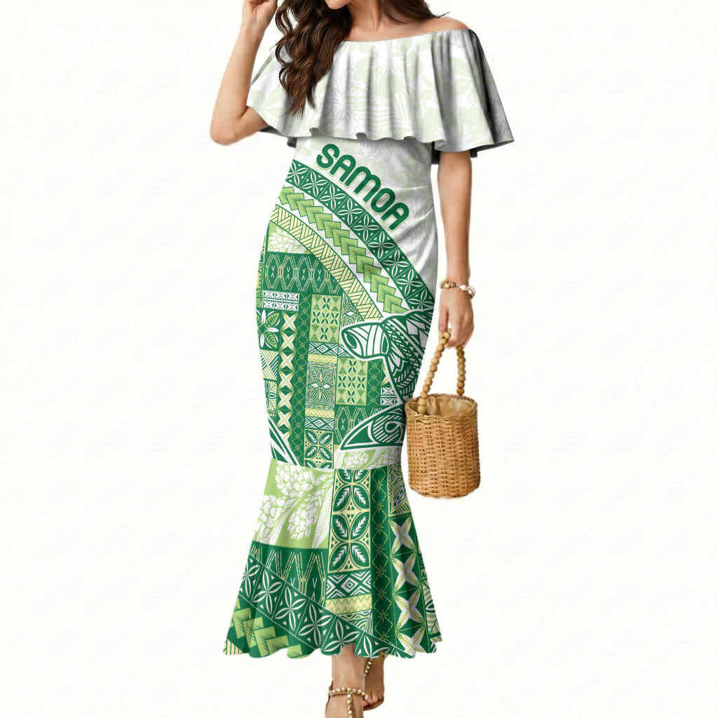Samoa Mamanu Siapo Forest Green Mermaid Dress Tatau Malie