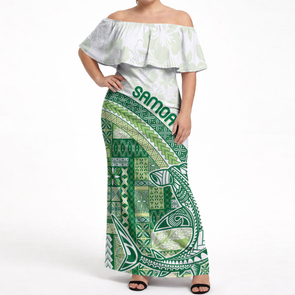 Samoa Mamanu Siapo Forest Green Off Shoulder Maxi Dress Tatau Malie