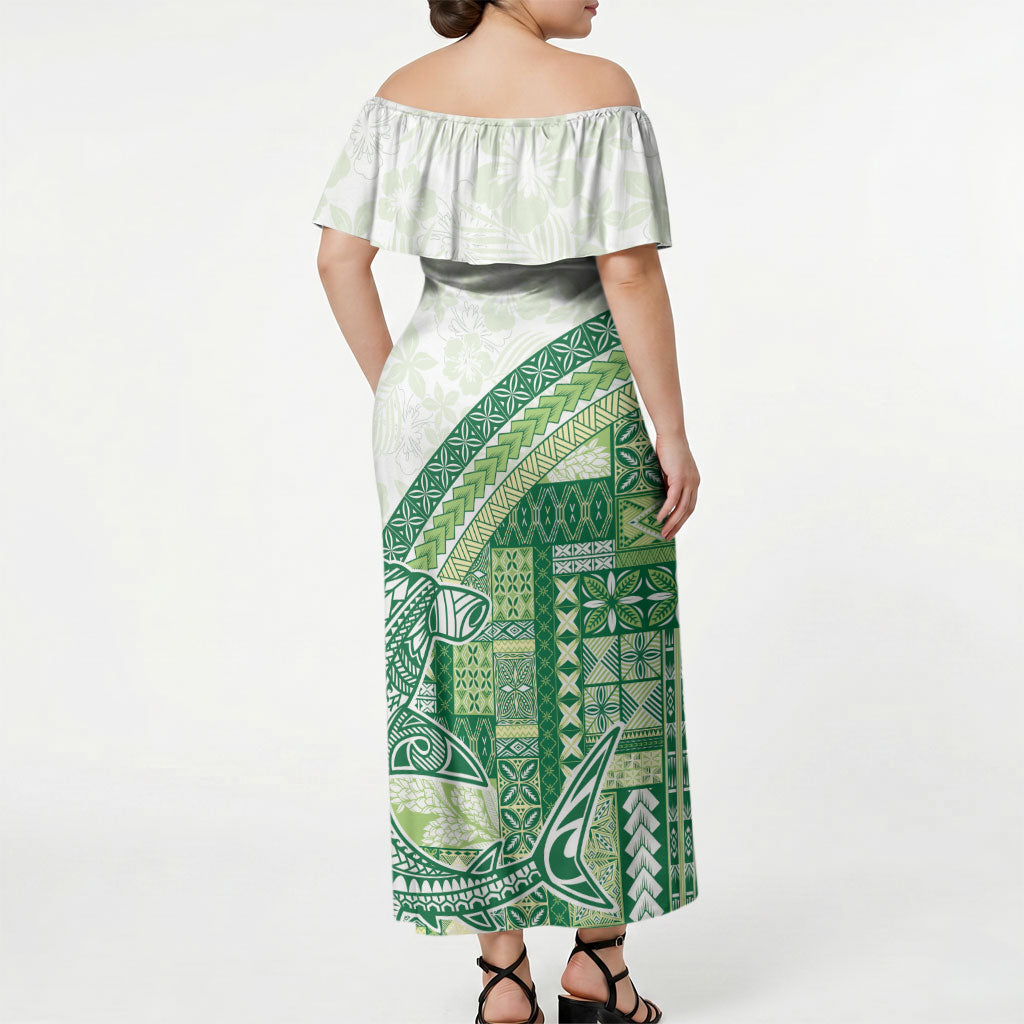 Samoa Mamanu Siapo Forest Green Off Shoulder Maxi Dress Tatau Malie