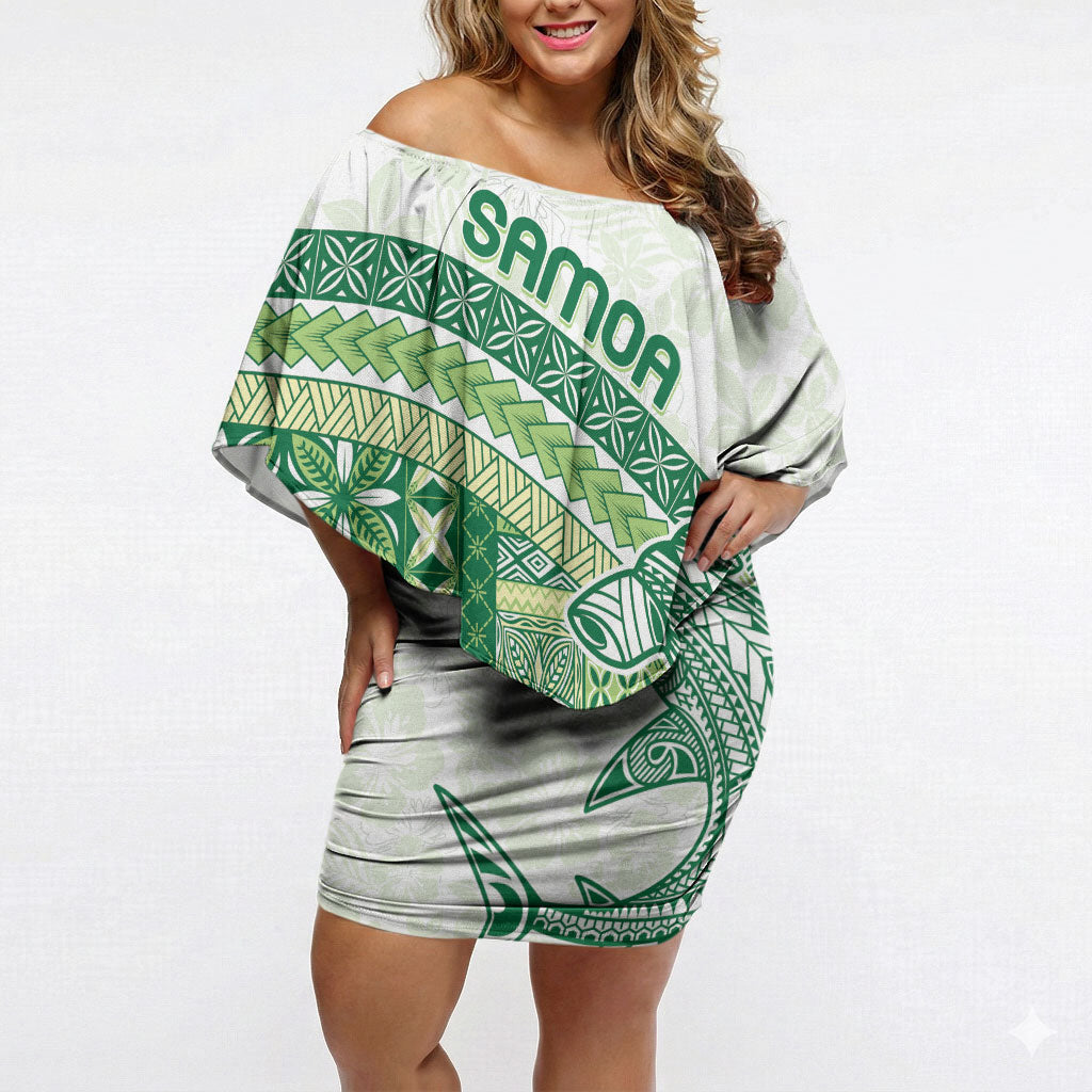 Samoa Mamanu Siapo Forest Green Off Shoulder Short Dress Tatau Malie