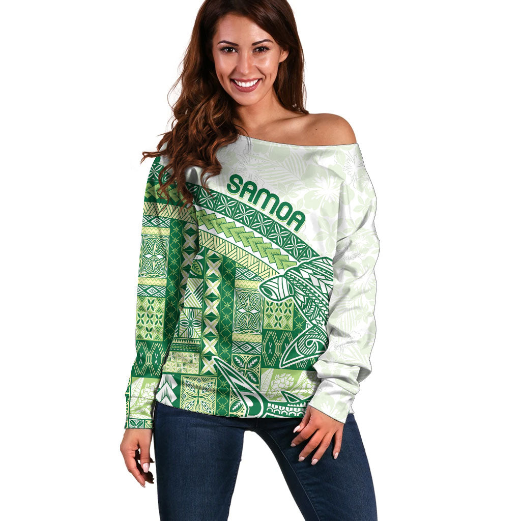 Samoa Mamanu Siapo Forest Green Off Shoulder Sweater Tatau Malie