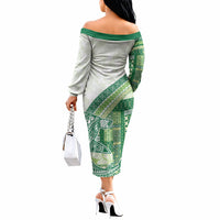 Samoa Mamanu Siapo Forest Green Off The Shoulder Long Sleeve Dress Tatau Malie