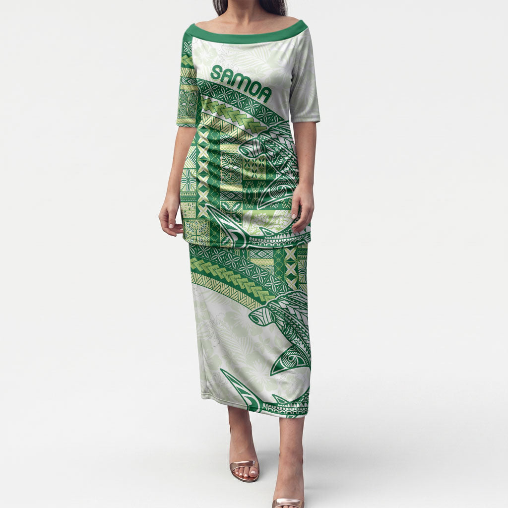 Samoa Mamanu Siapo Forest Green Puletasi Tatau Malie