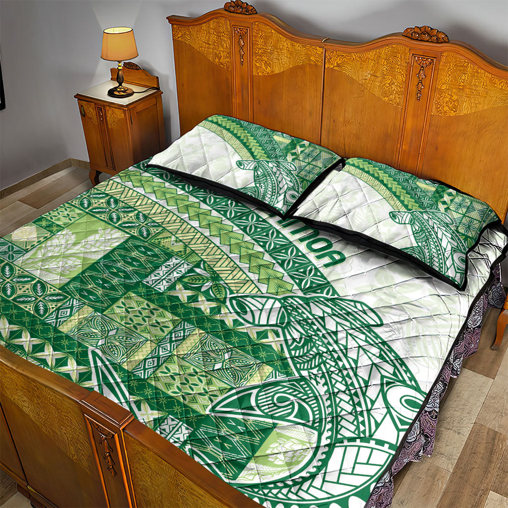 Samoa Mamanu Siapo Forest Green Quilt Bed Set Tatau Malie