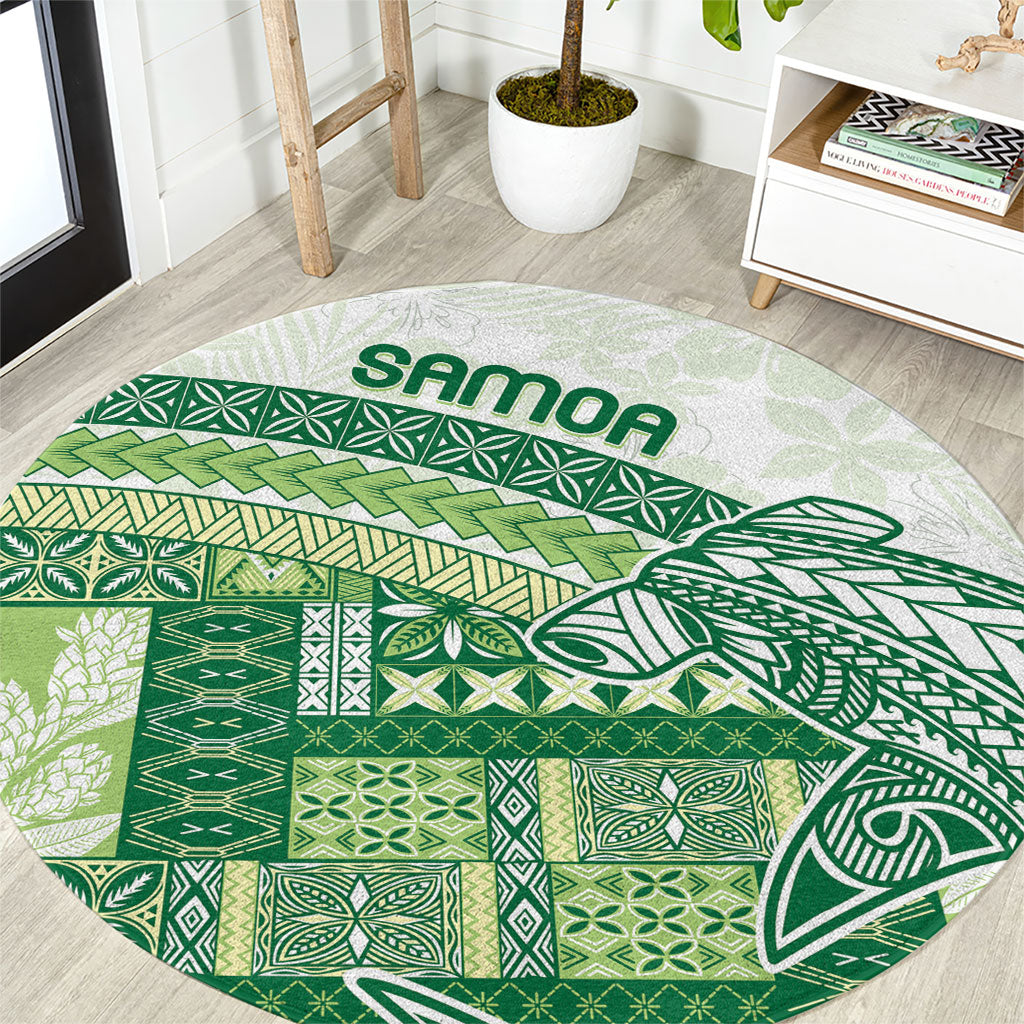 Samoa Mamanu Siapo Forest Green Round Carpet Tatau Malie
