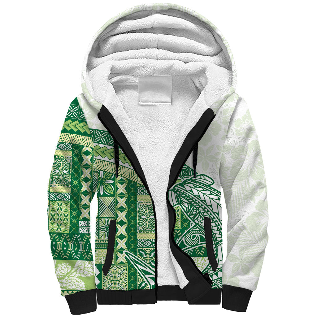 Samoa Mamanu Siapo Forest Green Sherpa Hoodie Tatau Malie